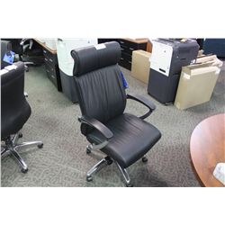 BLACK LEATHER HIGHBACK EURO STYLE EXECUTIVE CHAIR