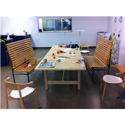 LARGE PINE TABLE & 4 BISTRO CHAIRS