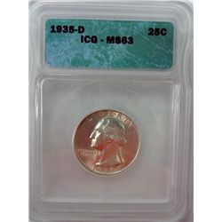 1935-D WASHINGTON QUARTER ICG MS63 VERY NICE!