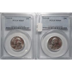 1960-D PCGS MS-65 & 1955-D PCGS MS-64 WASHINGTON QUARTERS