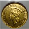 Image 2 : 1868 $3 GOLD RARE DATE NGC AU55 VERY NICE