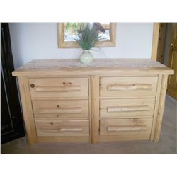 4 Piece Log bedroom set 2 nightstands, 1 six drawer dresser,  1 five drawer chest.  These are very n