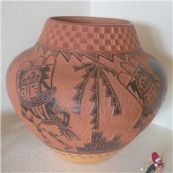 Pottery, Native American, etched Signed M & R Romero.  Acoma N.M.