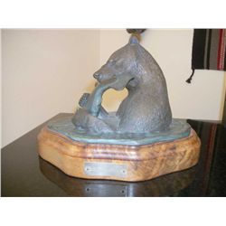 Bear with fish, bronze Titled "Sit down lunch"