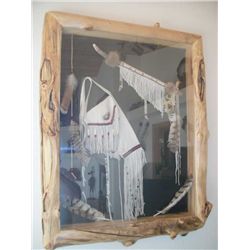 Shadow box with white leather possibles bag and pipe. By Randy Horn