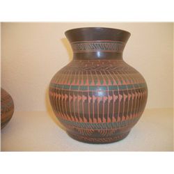 Native American pottery, etched Signed: David and Carol Willie.  Navajo