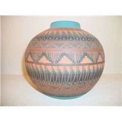 Native American pottery, etched Signed: RW.  Navajo