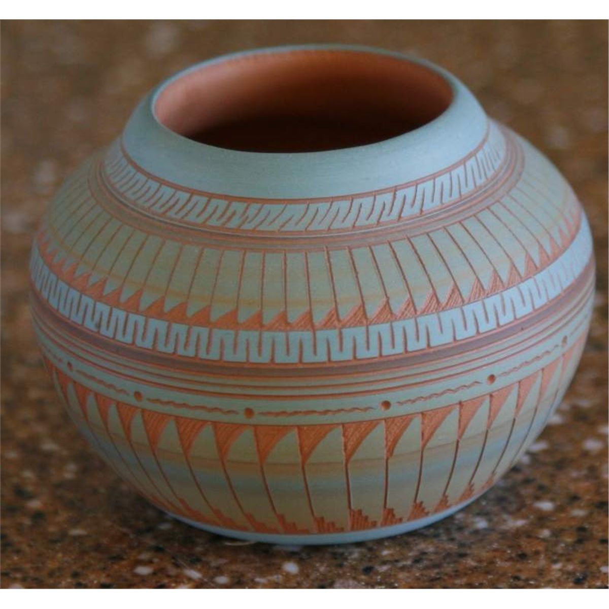 Native American Pottery, etched Signed Brandon Charlie. Navajo