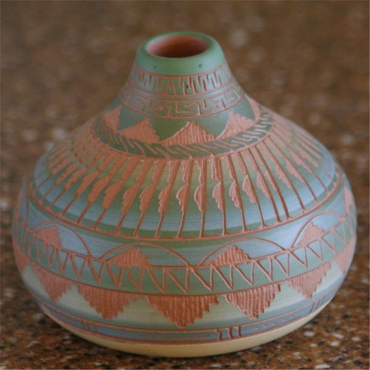 Native American Pottery, etched Signed L. Smith. Navajo '95