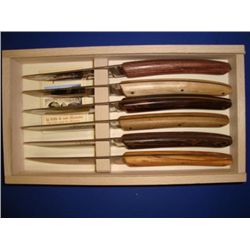 Set 6 French Le Thiers steak knives 6 woods by Dubost