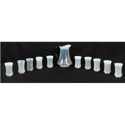 Fenton Glass 11 Pc Blue Ridge Pitcher Set, Glasses 80th