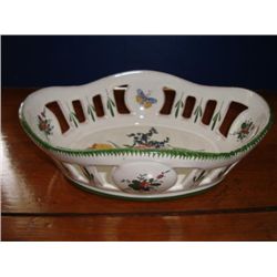 French hand painted earthenware bread basket signed