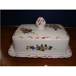 French hand painted earthenware butter dish signed