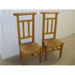 Pair of French prayer chairs rush seat cir 1870