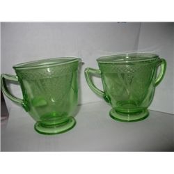 Antique Green Sugar and Creamer Depression Glass