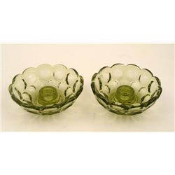 2 Fenton Glass Green Cabbage Rose Candle Stick Holders