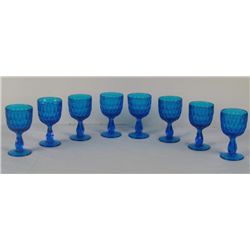 Fenton Glass 8 Colonial Blue Thumbprint Goblets Set