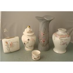 5 pc Modern Japanese China Ceramic Vases Urn Candle Cup