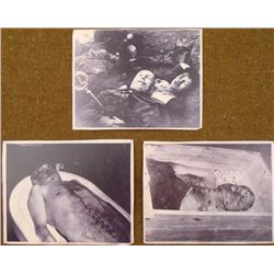 3 PHOTOS OF MUSOLLINI AUTOPSY & POST HANGING W/MISTRESS