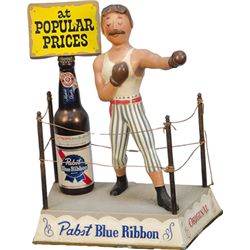 Vintage Pabst Blue Ribbon Bar Counter Metal Boxer In Ri