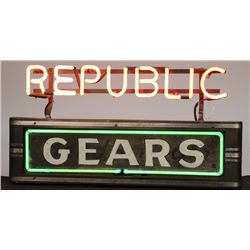 Vintage "REPUBLIC GEARS" Metal Case & Neon Sign