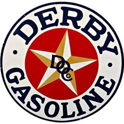 Large Round "Derby Gasoline" Double Sided Porcelain Sig