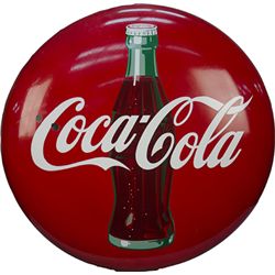 Coca Cola w/ Bottle Porcelain Button Sign