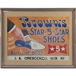 "Brown's Star-5-Star Shoes" Embossed Tin Sign