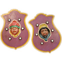 Lot of 2 Carousel Light Up Wooden Head Faade Plaques c