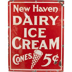 "New Haven Dairy Ice Cream Cones 5c" Porcelain Sign