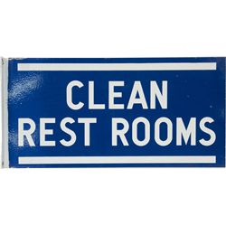 "Clean Rest Rooms" Double Sided Flange Porcelain Sign