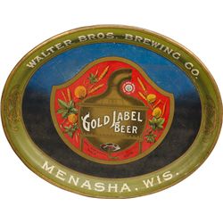 Walter Bros. Brewing Co. "Gold Label Beer" Oval Tin Ser