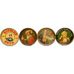 Lot Of 4 Round Deep-Dish Tin Serving Trays: