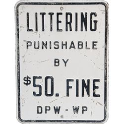 "Littering Punishable By $50. Fine DPW - WP" Embossed H