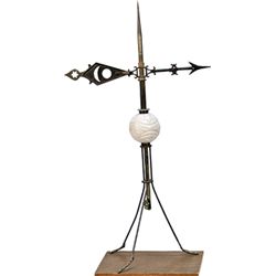 Early Metal Lightning Rod w/ Embossed Glass Globe