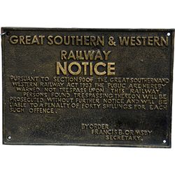 Early Cast-Iron Great Southern & Western Railway Notice