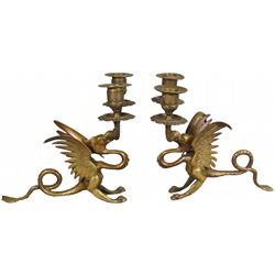 Pair of Brass Medieval Dragon Candelabras