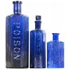 Image 1 : Three Cobalt Blue Embossed Poison Bottles