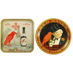 Two Red Raven Splits Tin Serving Trays