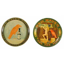 Two Red Raven Splits Tin Serving Trays