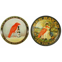 Two Red Raven Splits Tin Serving Trays