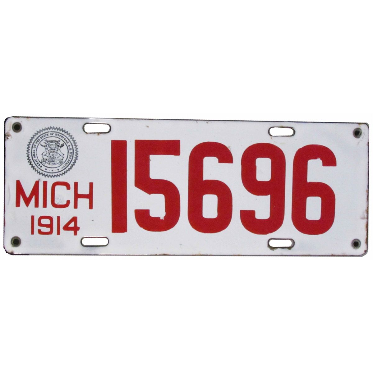 1914 Michigan Porcelain License Plate 15696