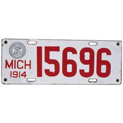1914 Michigan Porcelain License Plate 15696