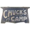 Image 1 : Very Early Tin Die Cut Sand Sign for Chuck's Camp