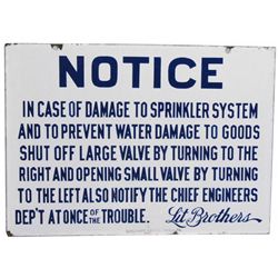 Lit Brothers "Notice" Heavy Porcelain 2 Sided Sign