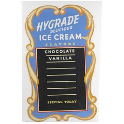 Hygrade Ice Cream Die Cut Cardboard Menu Board