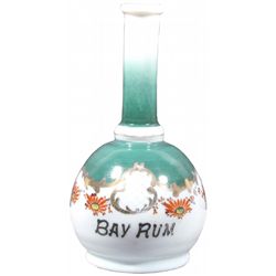 Hand Painted Milk Glass Bay Rum Barber Bottle