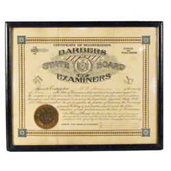 Barber's State Board Examiner Certificate