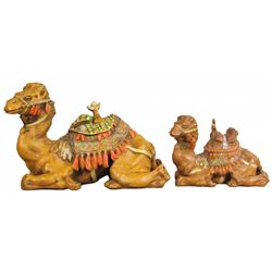 Two Painted Metal Figural Camel Inkwells