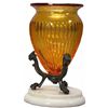 Image 1 : Cast Iron and Amber Glass Vase w/Gargoyle Motif